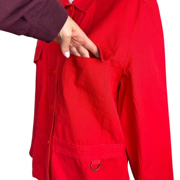 Josephine Chaus Cherry Red 100% Cotton Sport Long Sleeve Casual Utility Jacket - Picture 6 of 13